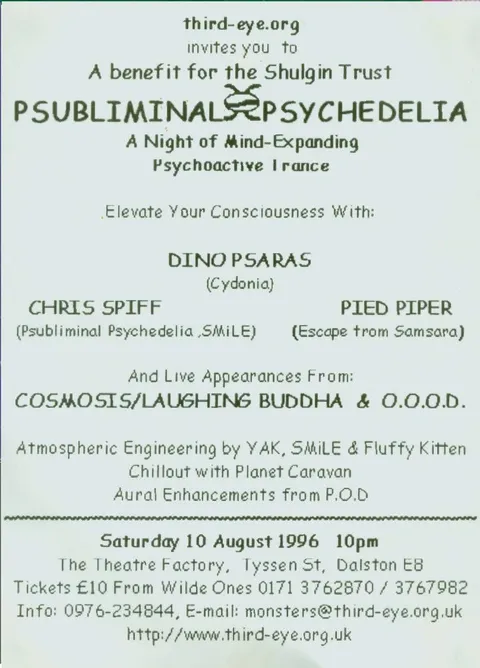 Psubliminal Psychedelia benefit for Shulgin